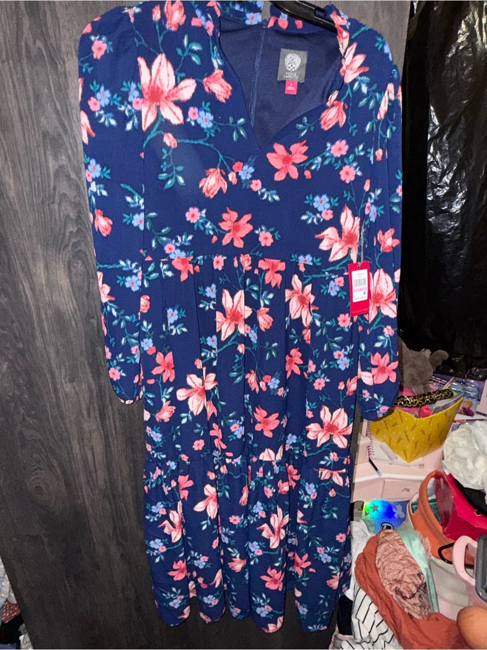 Vince Camuto Navy Dress with Pink Floral Print